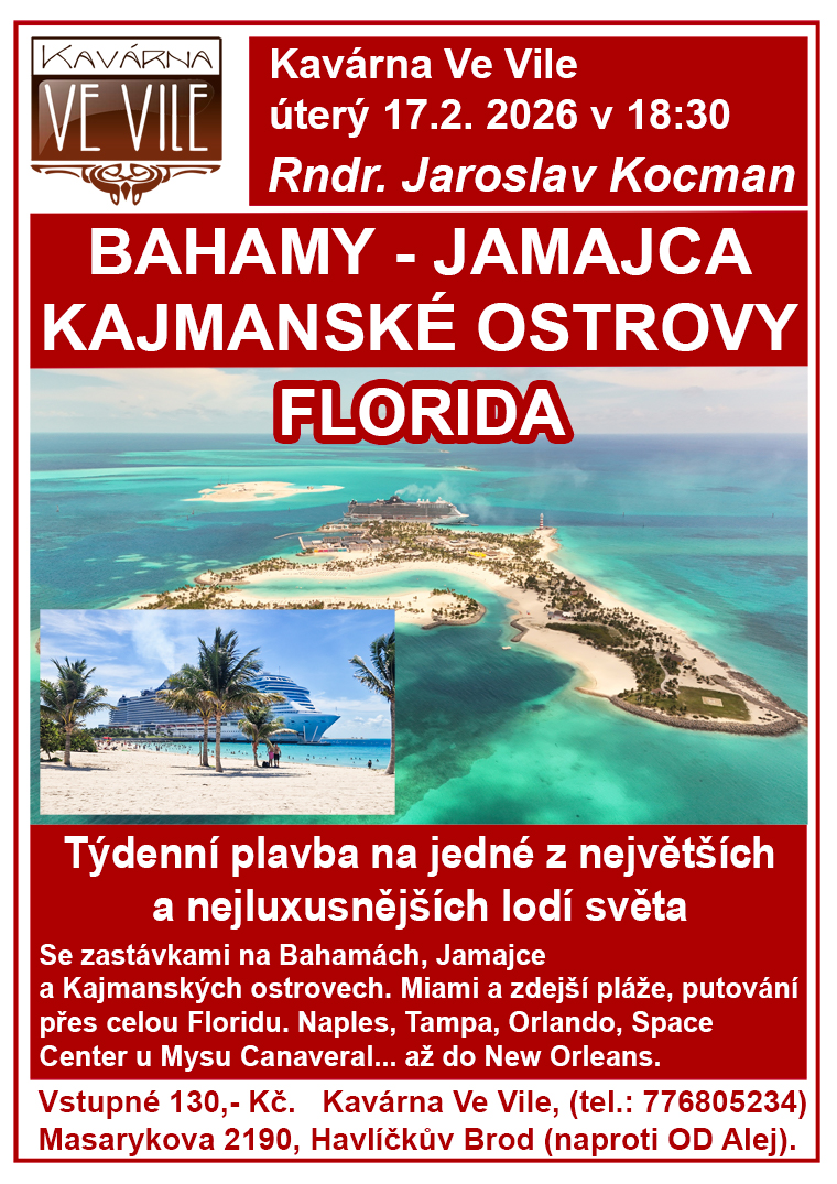 BAHAMY, KAJMANSKÉ OSTROVY, FLORIDA - cestovatelská beseda